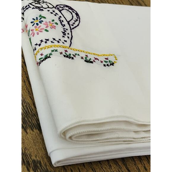 Hand Embroidered Dish Towel Napkins Set 4 Kitten Cats Grandma Chic Cottagecore - Picture 9 of 11